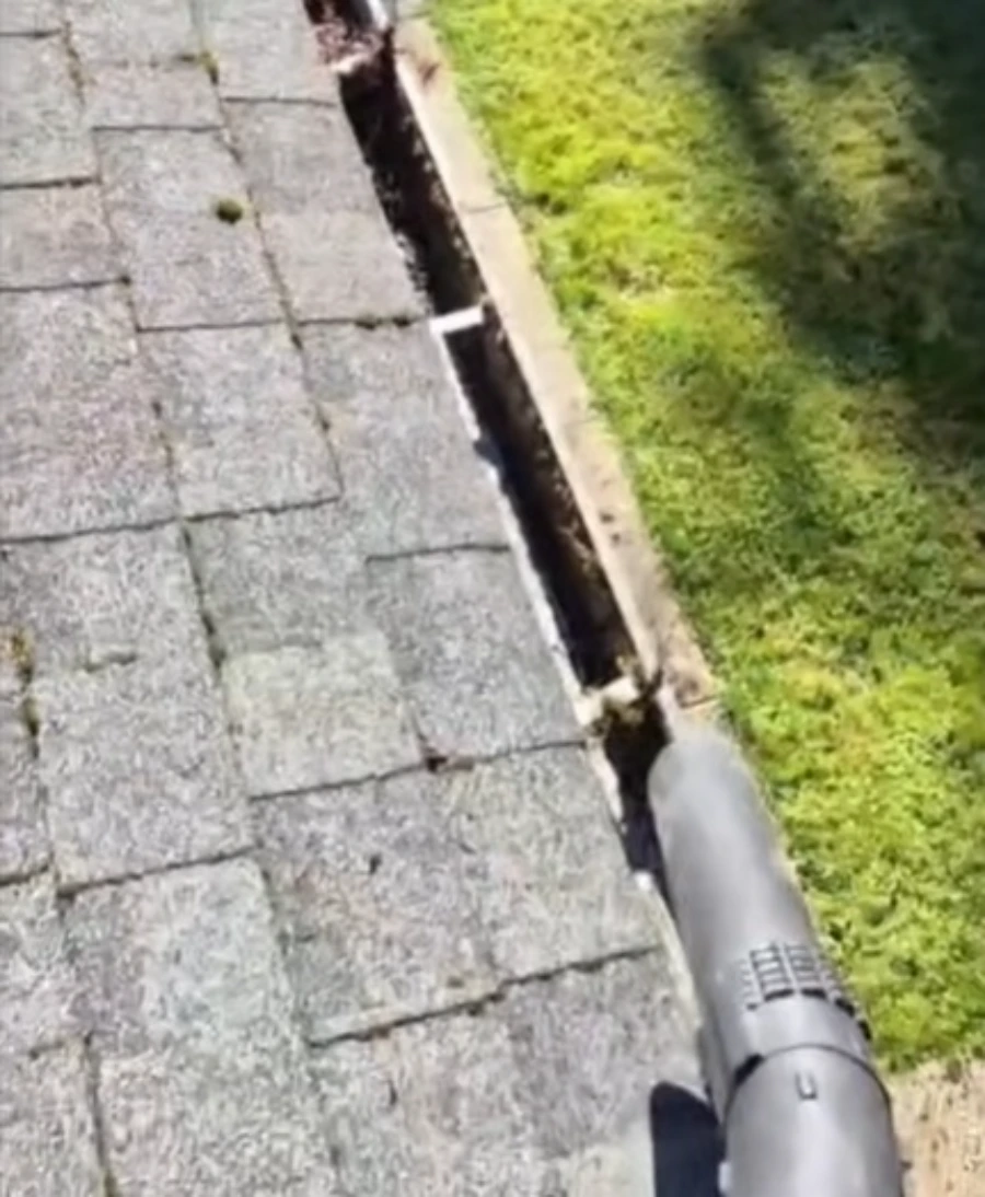 Gutters after pressure washing in Roseville CA