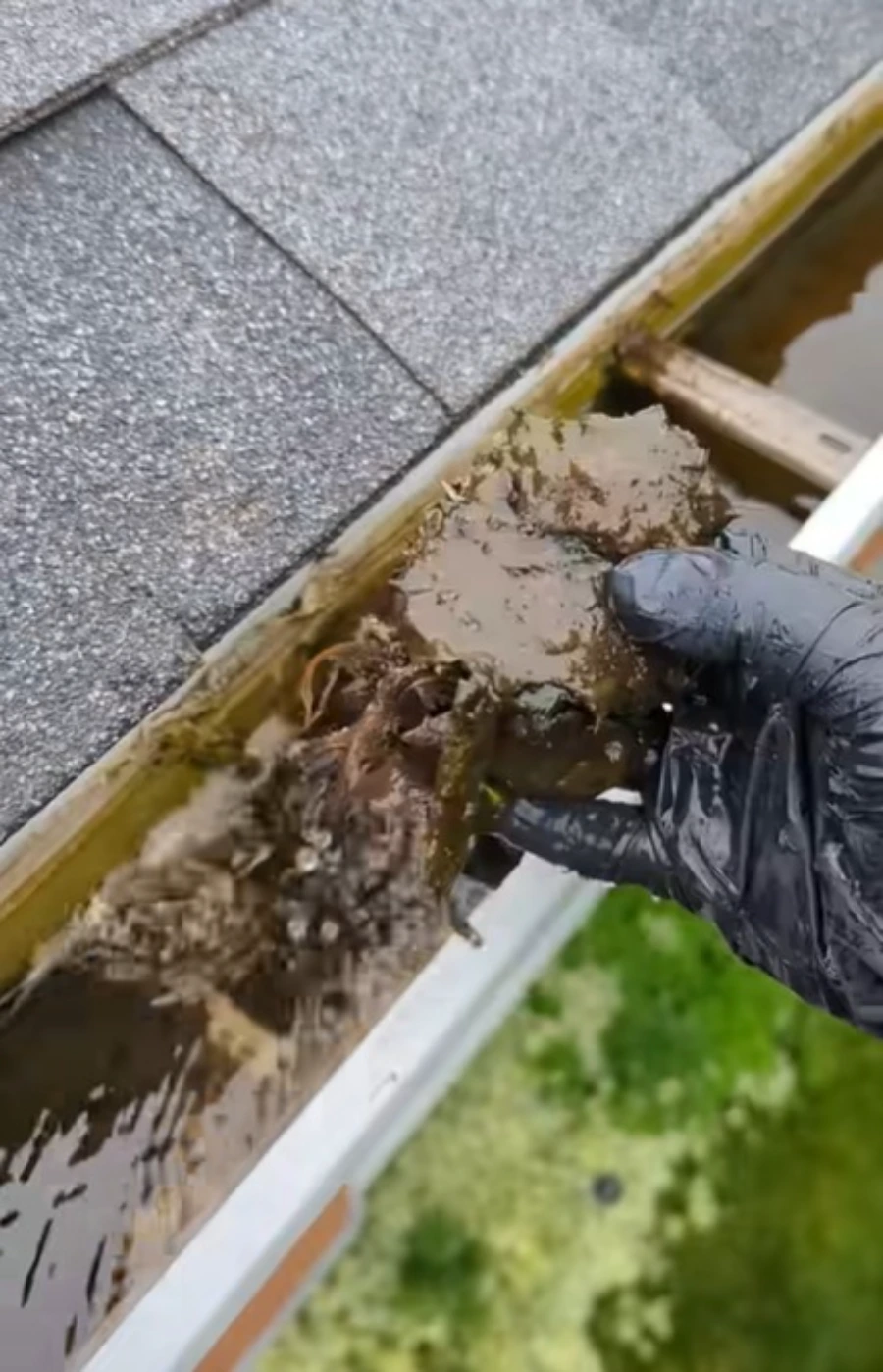 Sagging gutter full of mud near Roseville CA
